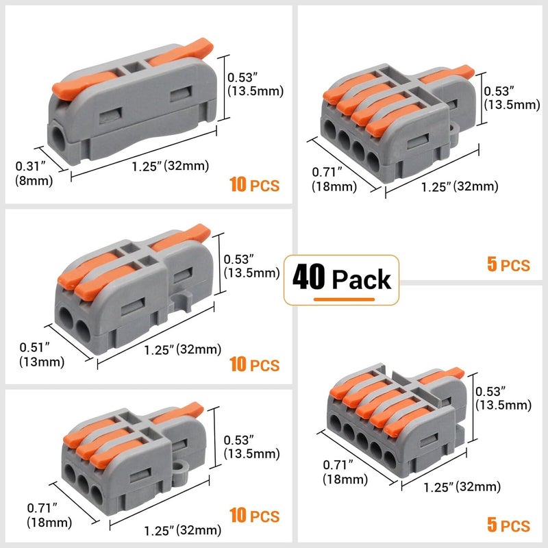 UOHGDPY 40PCS Lever Wire Connectors,1 in i Out-1 in 5 Out Wire Splitter,Compact Wire Connectors Splicing Connectors for Circuit Inline 28-12 AWG - Image 2